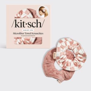 kitsch Terracotta Checker Microfiber Towel Scrunchies 2pc Set